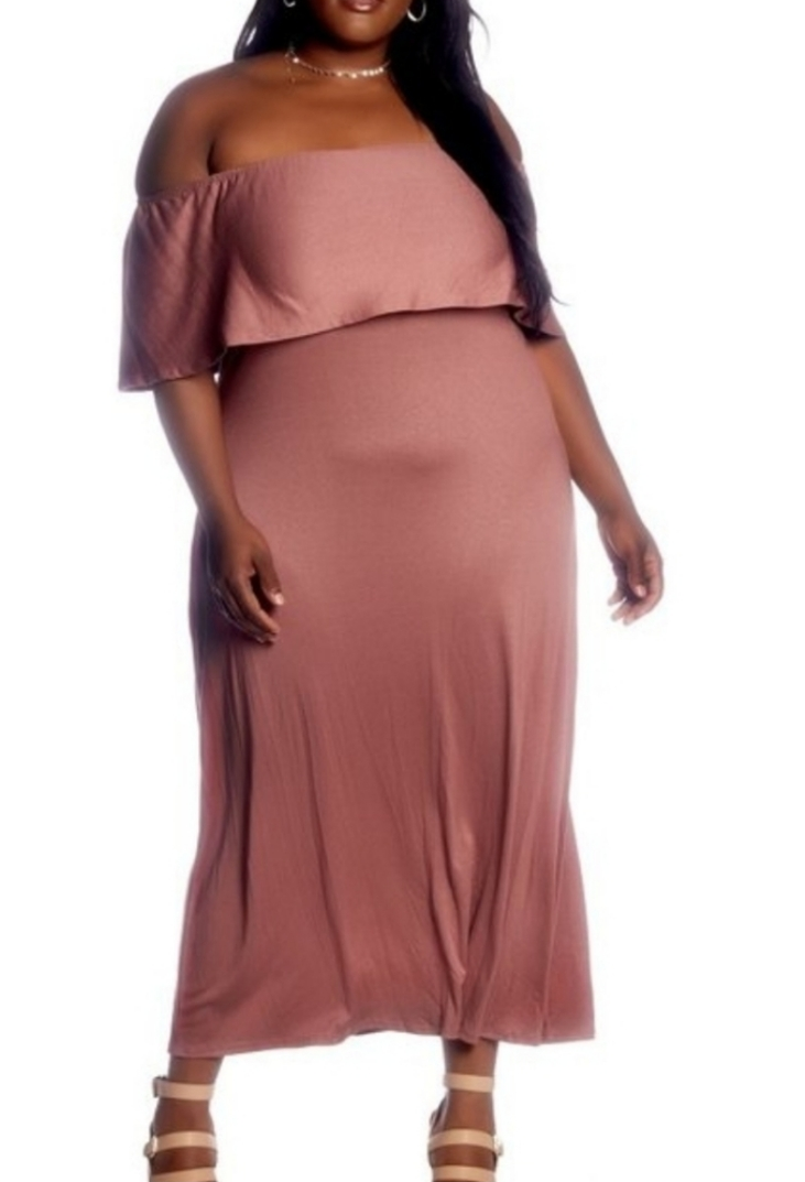 THE PLUS RUFFED OFF THE SHOULDER MAXI DRESS